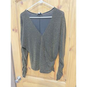 Veronica M Zarri Rib Top Women's Draped Neckline Sparkle USA Holiday Size M